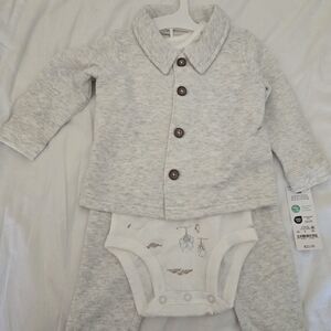 Gray Baby Outfit Set with Brown Buttons